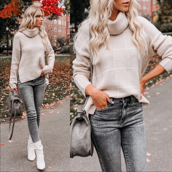 Vici Sweaters - VICI On The Grid Cowl Turtleneck Sweater